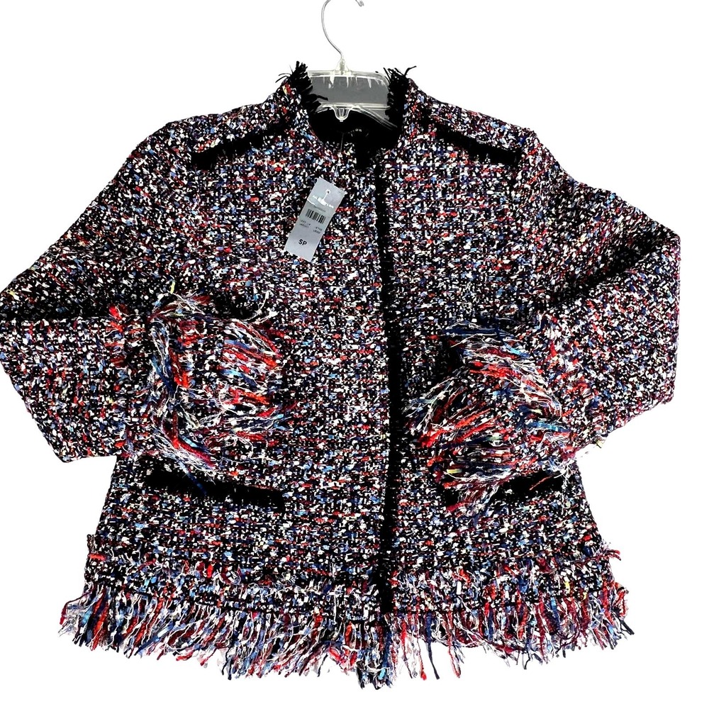Ann Taylor‎ Multicolor Button Jacket Fringe Fiesta Tweed Small Petite NEW - Picture 2 of 16